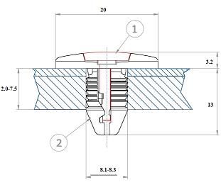 turnlock LOPFITLRP-2075PG disegno tecnico